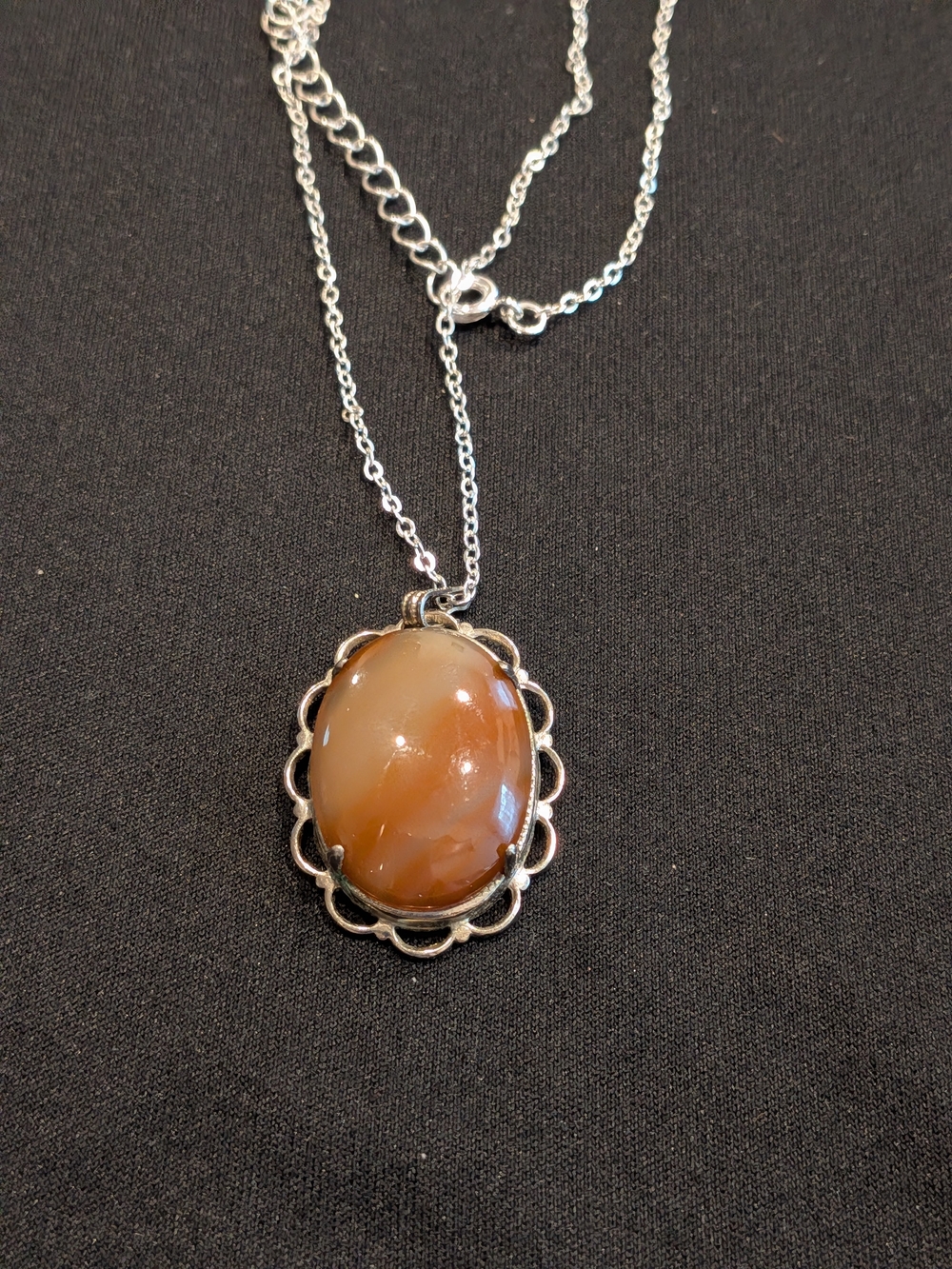 Vintage-Style Agate Oval Stone Pendant Necklace 11.5"- Women Jewelry
